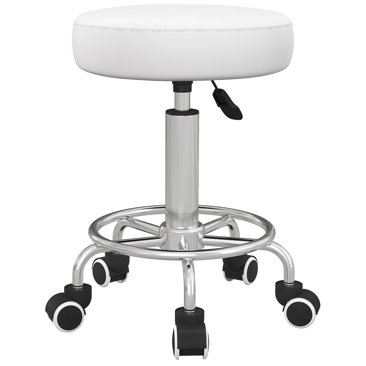 Banco de Salão Ajustável em Altura Couro Sintético até 110 kg Ø42x50-64 cm Branco — foto 1