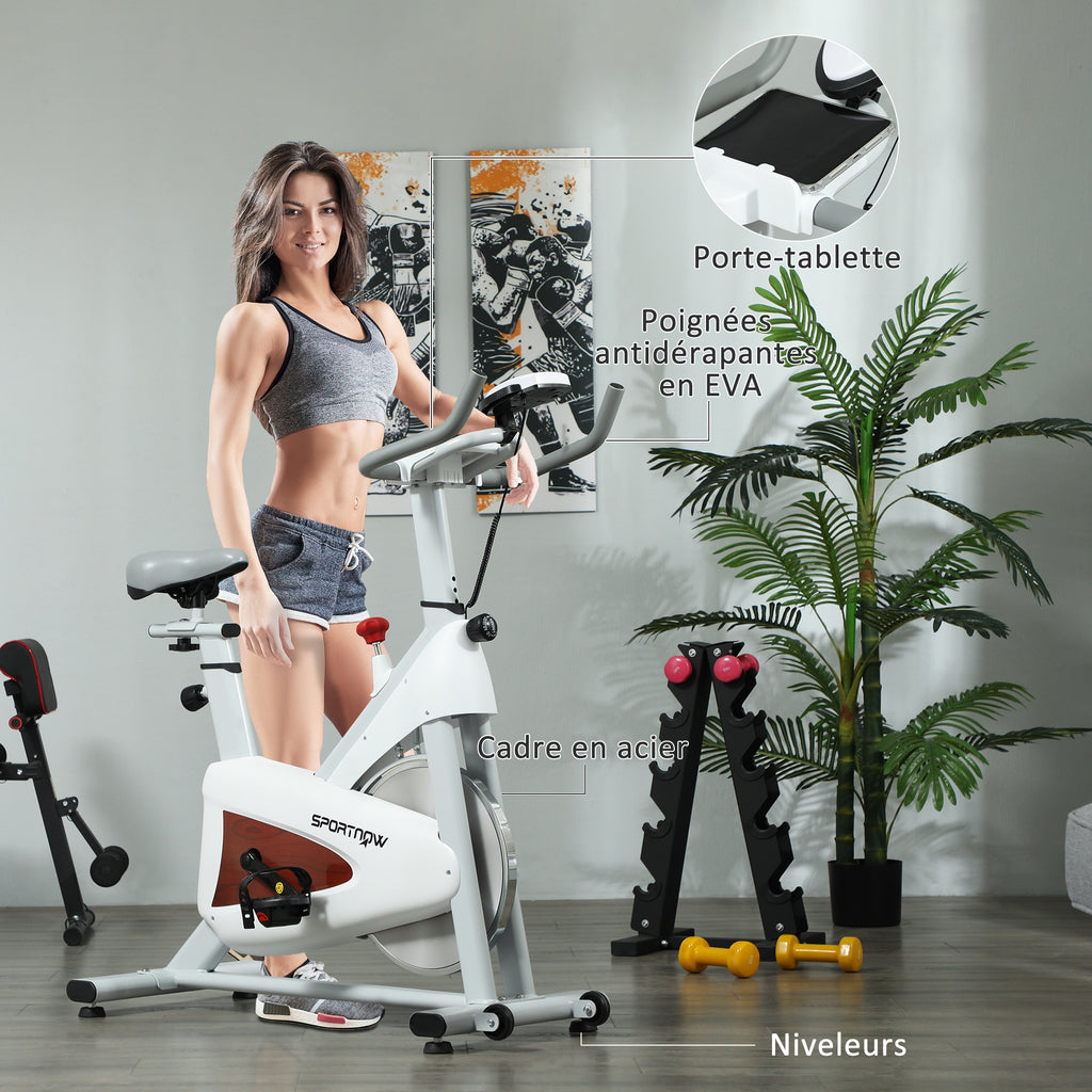 Bicicleta Estática Silenciosa com Assento e Resistência Ajustáveis Monitor LCD Branco — imagem 7