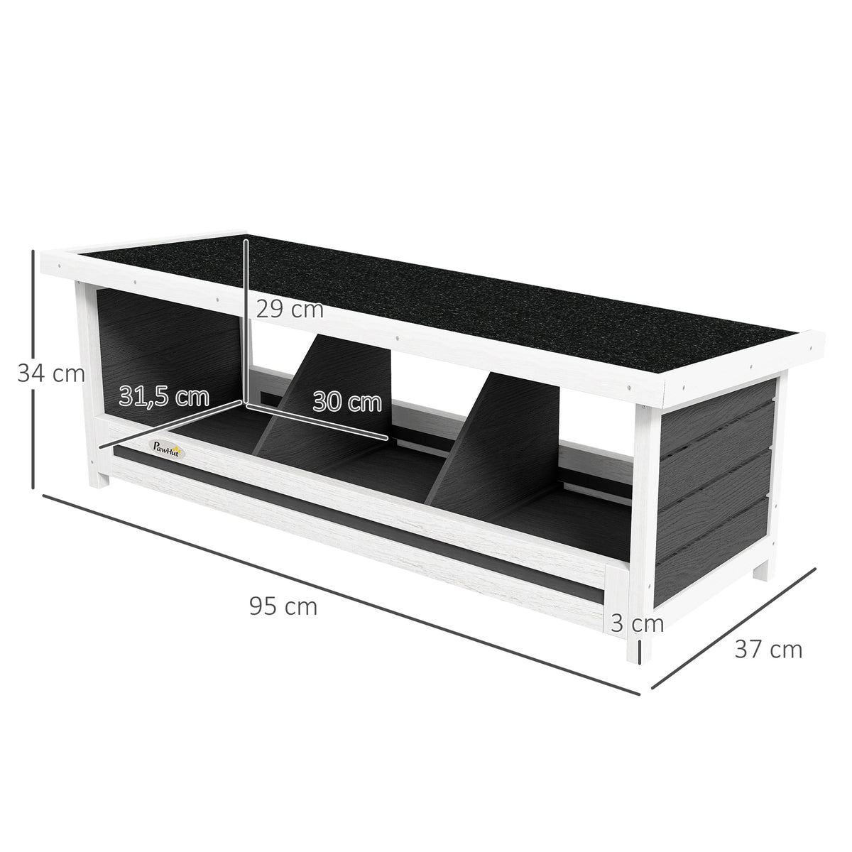 Ninho para Galinhas com 3 Compartimentos com Base Elevada e Telhado em Madeira e Betume 95x37x34 cm Cinza — foto 2