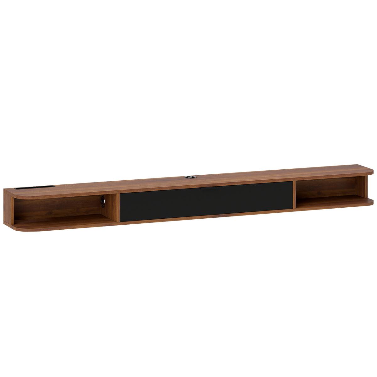 Móvel de TV Suspenso Móvel para TV até 190,5 cm Gaveta Basculante 2 Prateleiras 180x24x16 cm Nogueira — foto 1