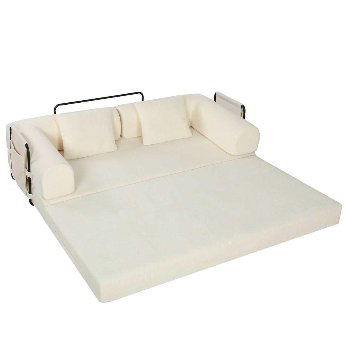 Sofá-Cama Convertível 5 em 1 de 3 Lugares em Chenille 207 cm, Dobrável de Chão, Espuma de Alta Densidade, 2 Almofadas, Branco — foto 1