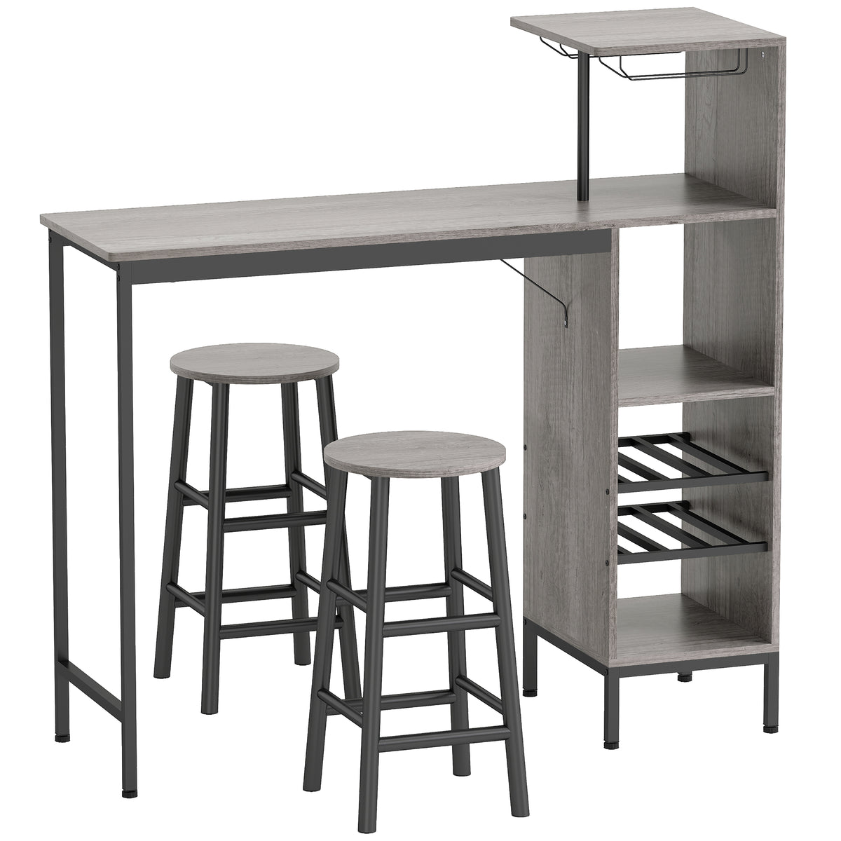 Conjunto Mesa de Bar 3 Peças com Bancos e Estantes Efeito Madeira Natural — foto 1