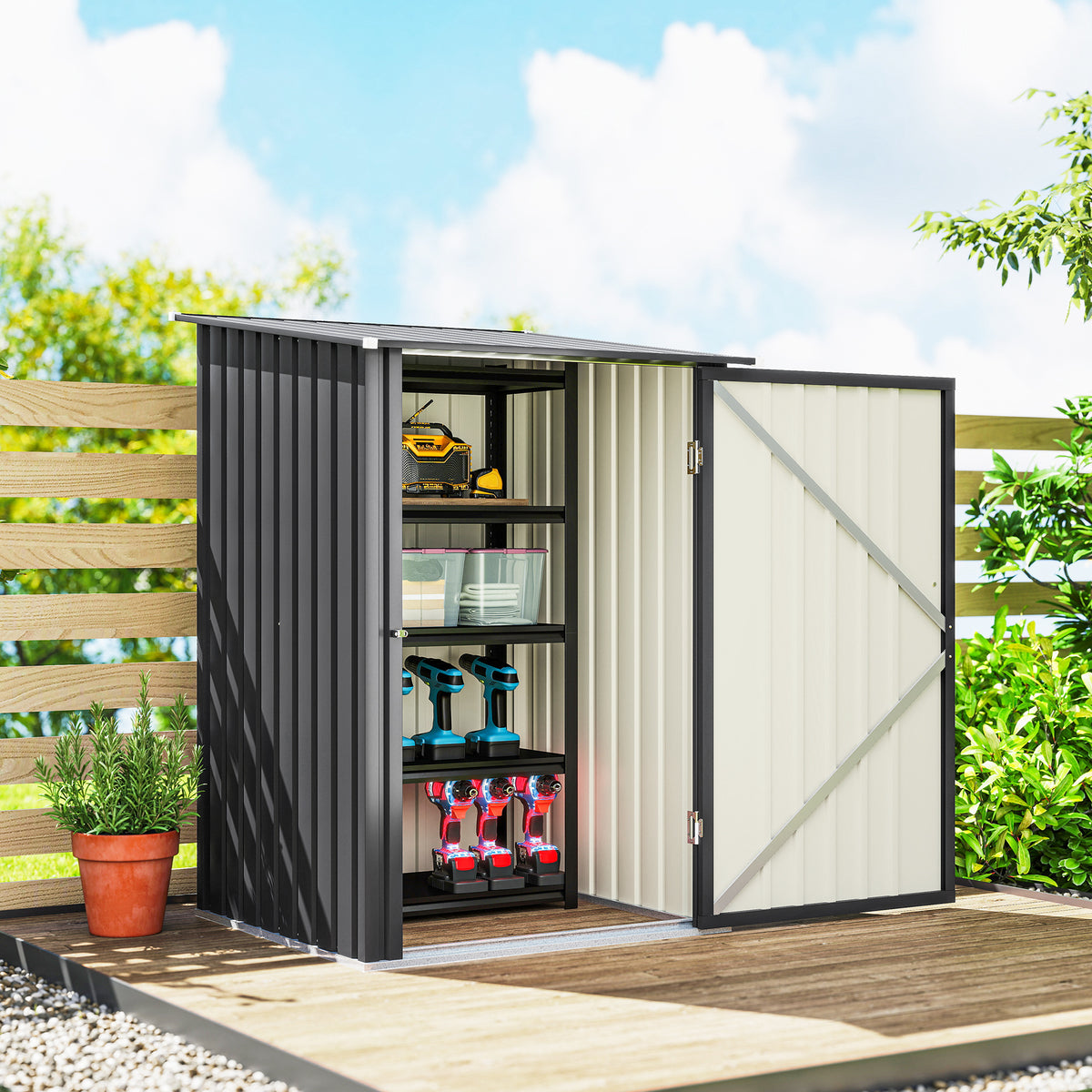 Abrigo de Jardim Porta Ferramentas em Aço Galvanizado com Porta 100x104x160 cm Cinza Escuro — foto 2
