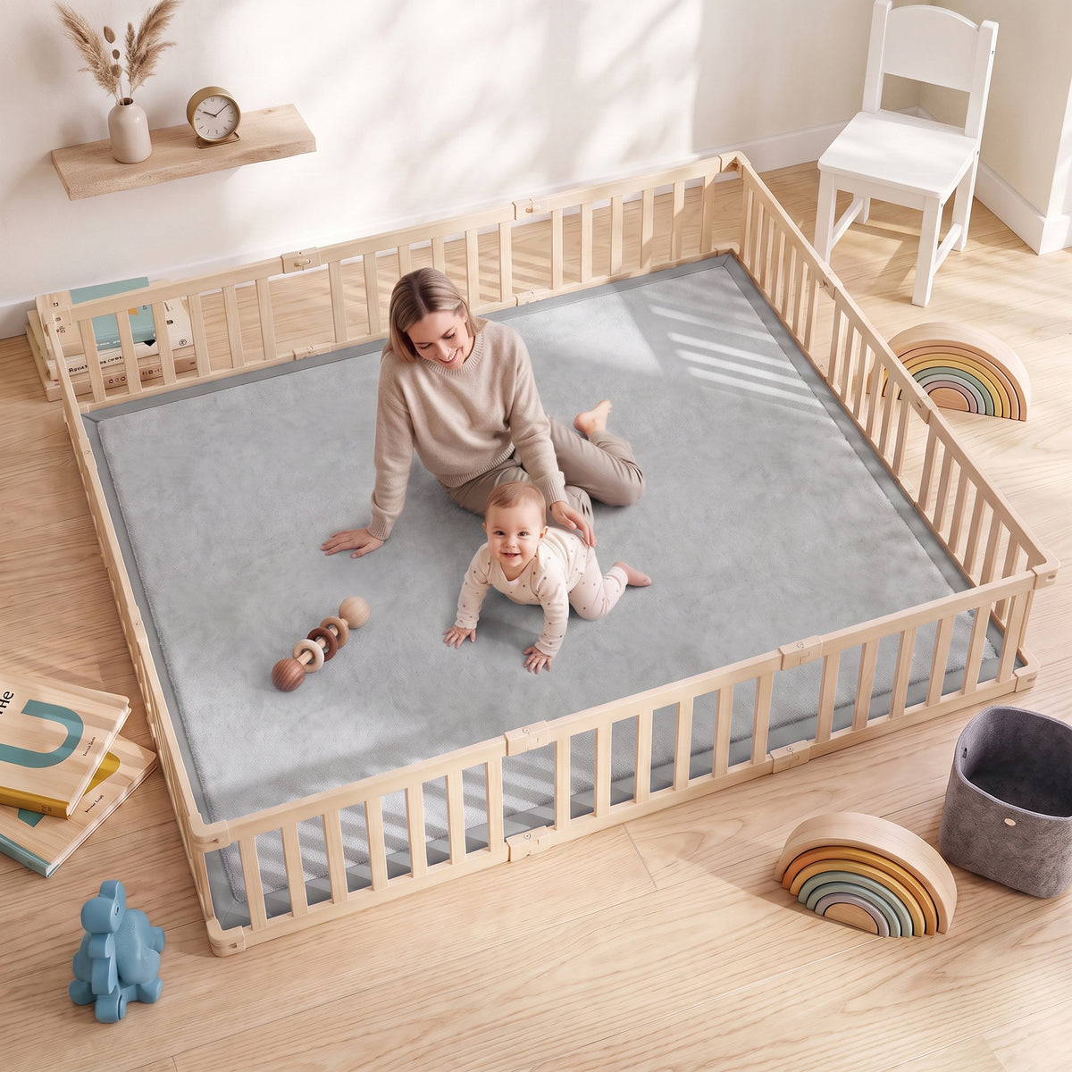 Tapete Infantil 180x150 cm Espuma 3 cm Franela Suave Antiderrapante Impermeável Cinza Claro — imagem 3