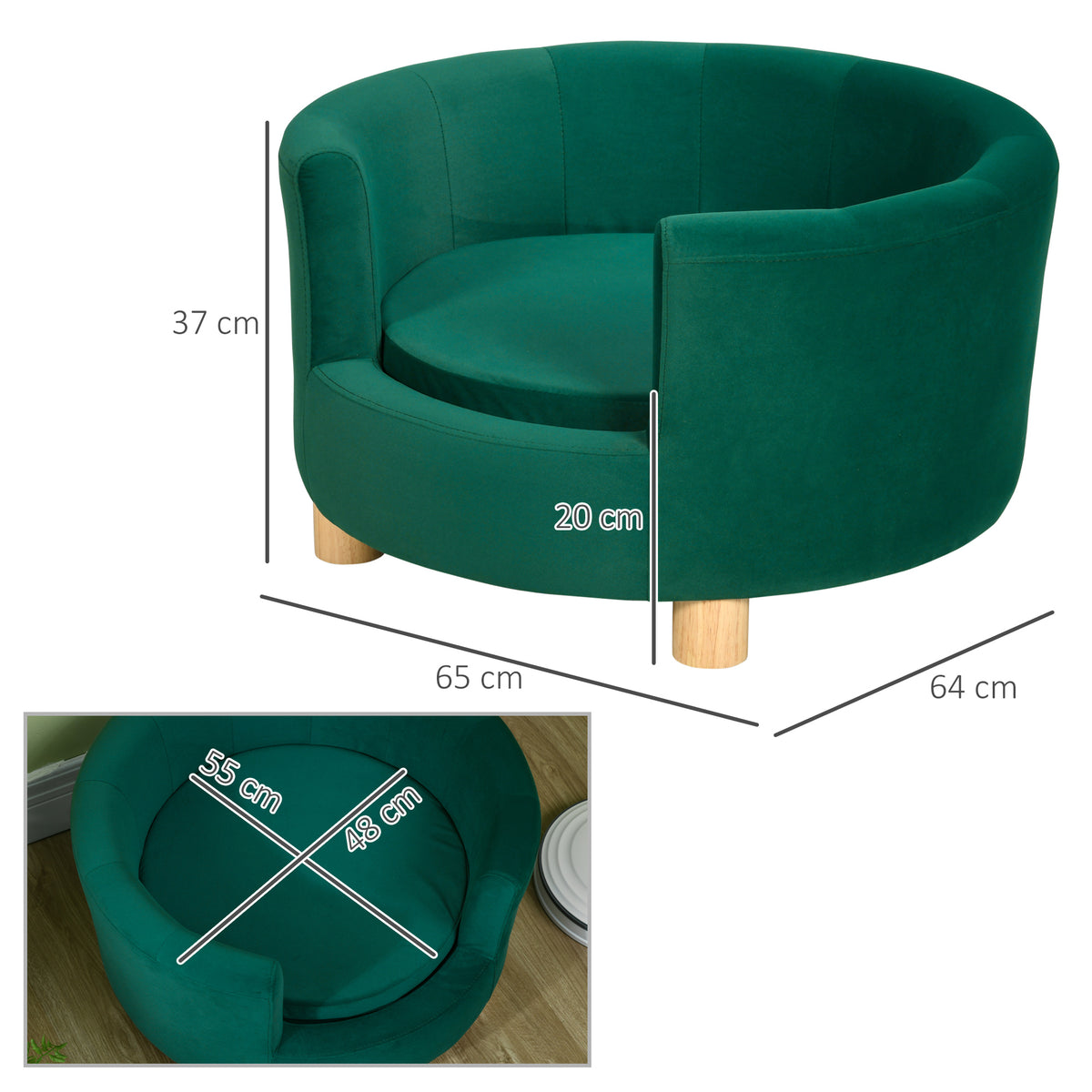 Sofá para Cães, Capa Lavável, Sofá para Pet com Encosto e Pernas de Madeira, Sofá para Gatos, para cães pequenos até 4,5 kg, Verde — foto 2