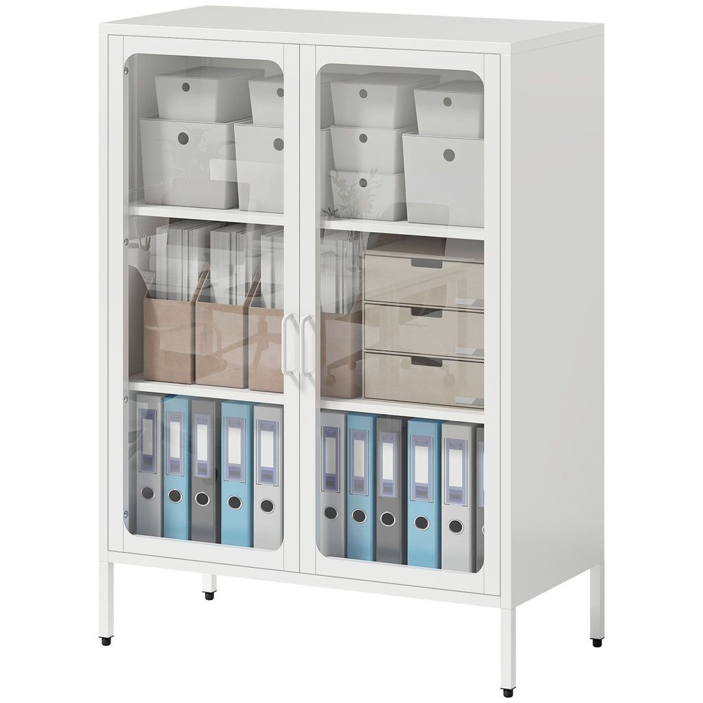 Móvel Porta Documentos em Aço com 2 Portas de Vidro e Prateleiras Reguláveis 80x40x110 cm Branco — imagem 6