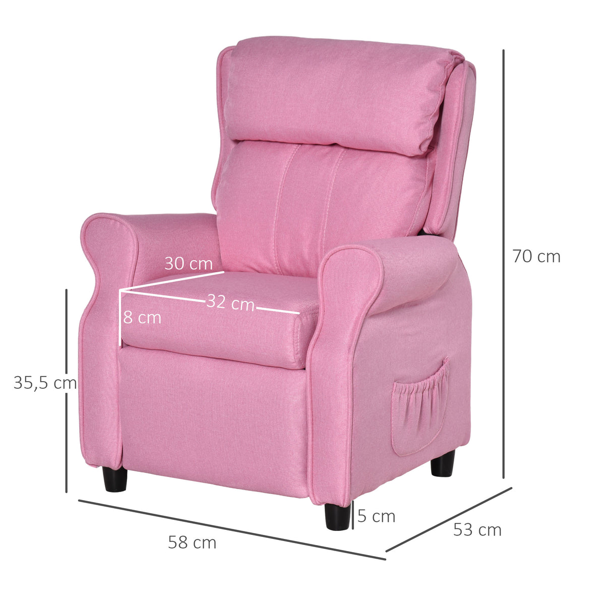 Sofá infantil Poltrona infantil com apoio para pés Apoio de braço Encosto ajustável Poltrona relax Sofá infantil Cadeira sofá-cama Infantil para 3-5 anos Meninos e Meninas Rosa — foto 2