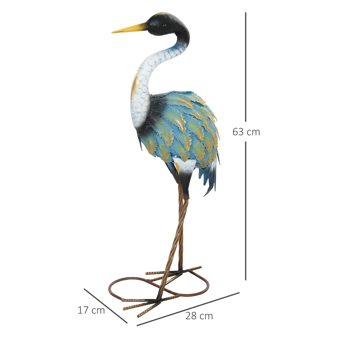Estátua para jardim exterior, escultura de garça em metal, decoração de jardim exterior 63 cm, multicolorido — foto 2
