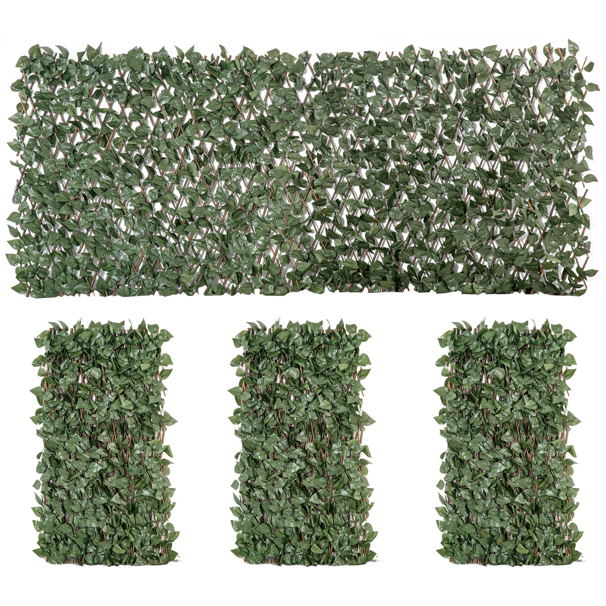 Conjunto de 4 Cercas Artificiais de Hera Extensíveis Painel de Folhagem para Privacidade em Poliéster e Vime 200x100 cm Verde — foto 1