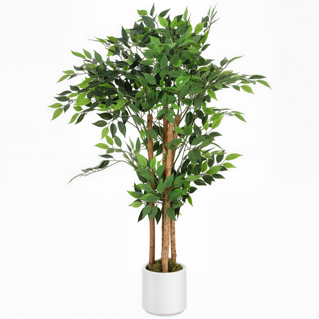 Planta Artificial de Baniano Verde em PEVA e Madeira com Vaso em PP e Cimento 55x55x120 cm — foto 1