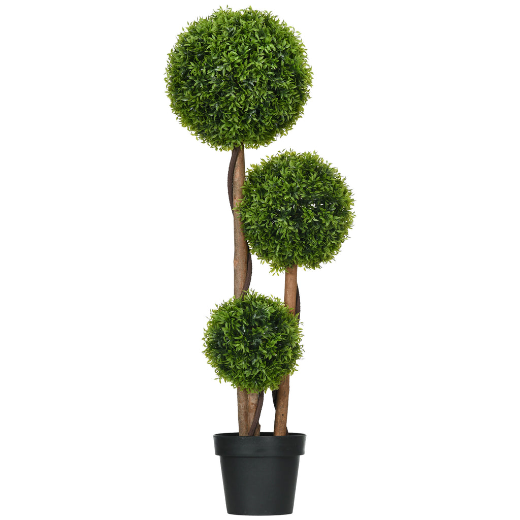 Árvore Artificial de Buxo com 3 Bolas de Folhas de Bambu Vaso Incluído Interior e Exterior Altura 110 cm Verde — foto 1