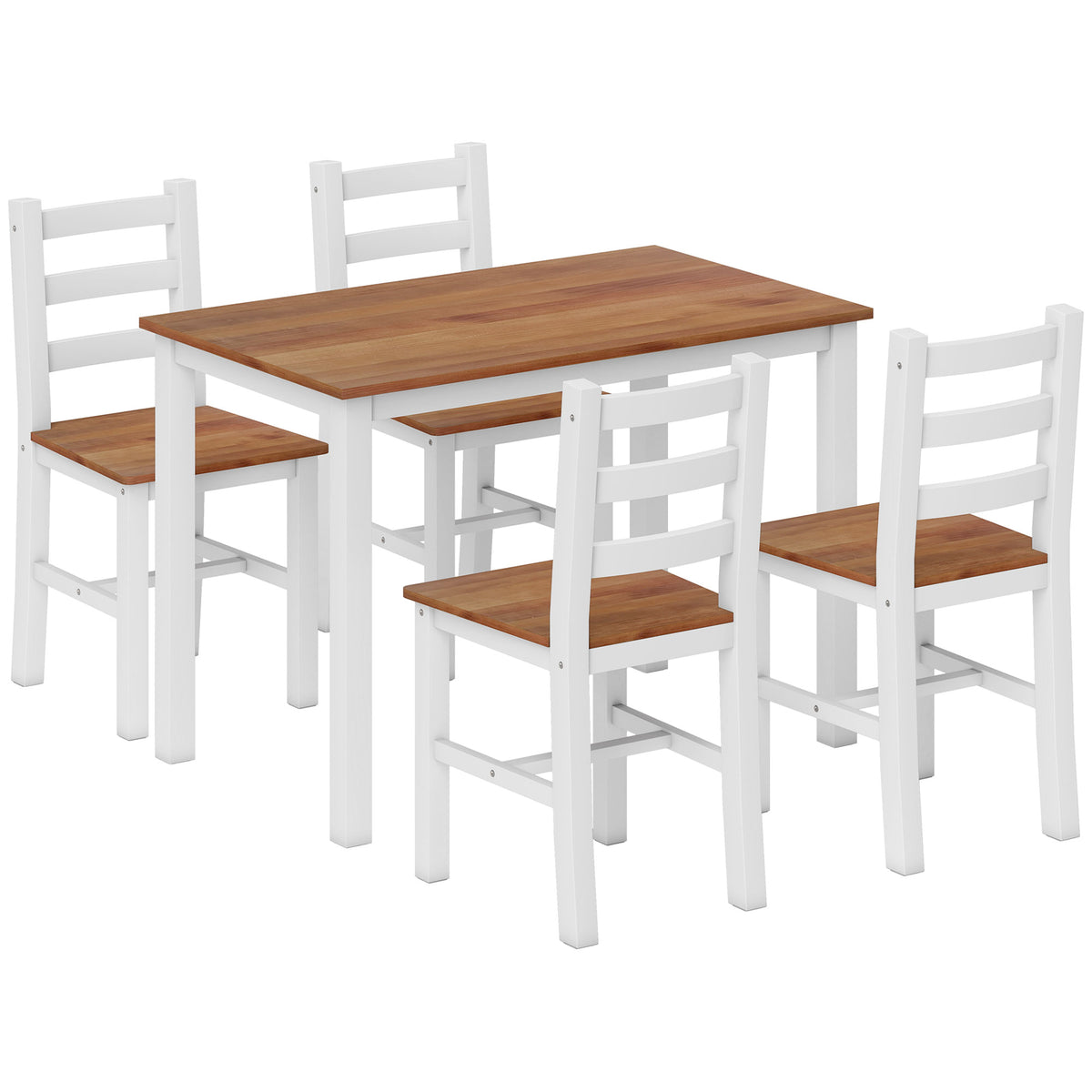 Conjunto de Jantar, Mesa de Jantar, 4 Cadeiras, Conjunto para Sala de Jantar, Madeira de Pinho, Castanho+Branco — foto 1