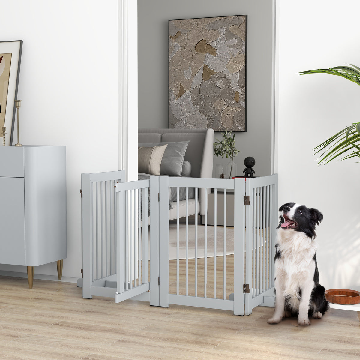 Portão para Cães Autoportante, 4 Painéis, Flexível, Pinho, 204L x 36B x 75H cm, Cinza Claro — imagem 3