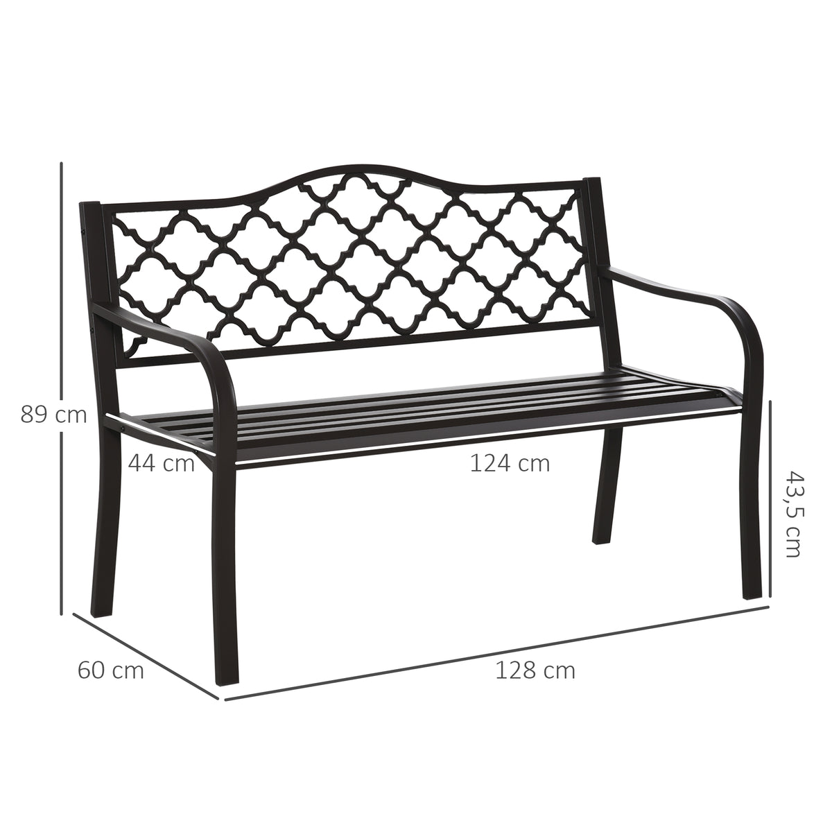 Banco de Jardim 3 Lugares em Estilo Rústico Chique 128x60x89 cm Metal Epóxi Anticorrosivo Fundição Marrom — foto 2