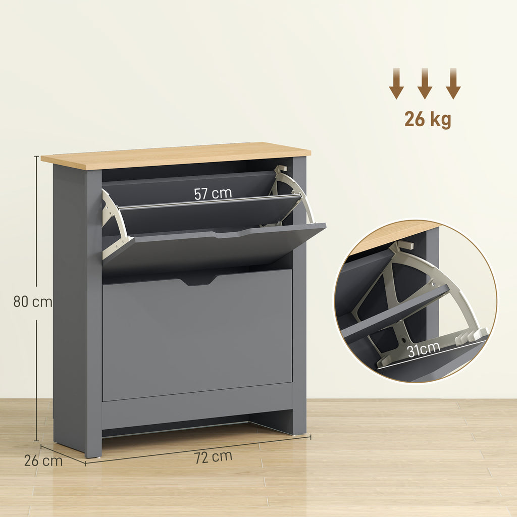 Sapateira com 2 Compartimentos Basculantes Divisória Ajustável para 8-12 Pares de Sapatos 72x26x80 cm Cinza Escuro — foto 2