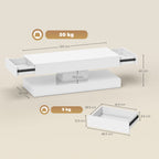 Mesa de estar com gavetas e luzes LED, mesa de centro moderna com prateleira aberta, mesa de centro, aglomerado, branco — foto 2