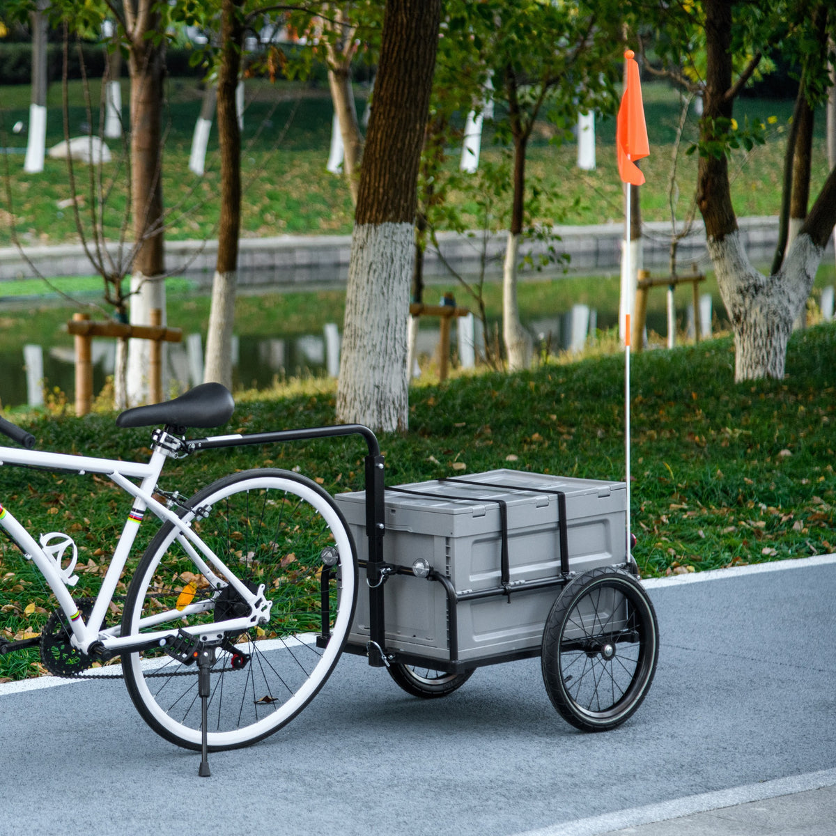 Reboque para Bicicleta com Caixa de Arrumação Removível e Dobrável de 65L Refletores de Segurança Carga Máx. 40Kg Cinza — imagem 3