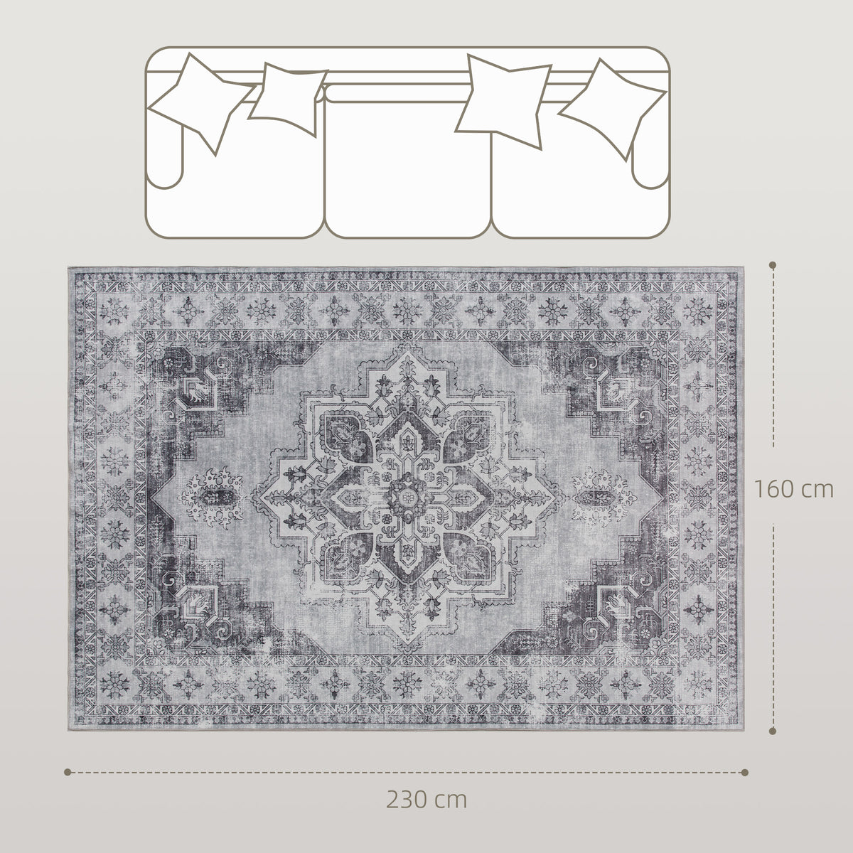 Tapete Lavável à Máquina Antiderrapante para Sala com Aparência de Flanela 230x160 cm Cinza — foto 2