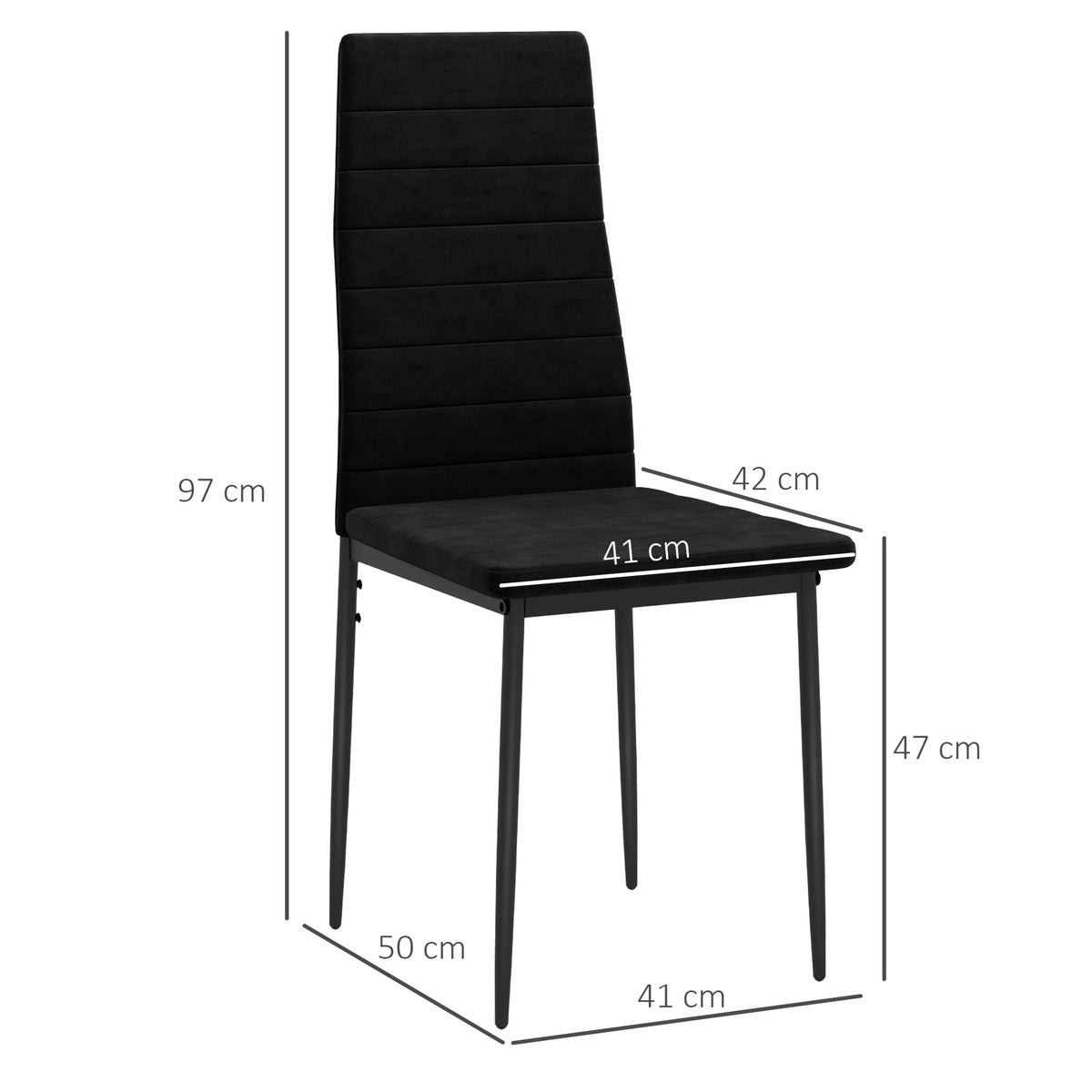 Conjunto de 4 cadeiras de jantar, design sem braços, estofamento em tecido, pernas de metal, Preto — foto 2