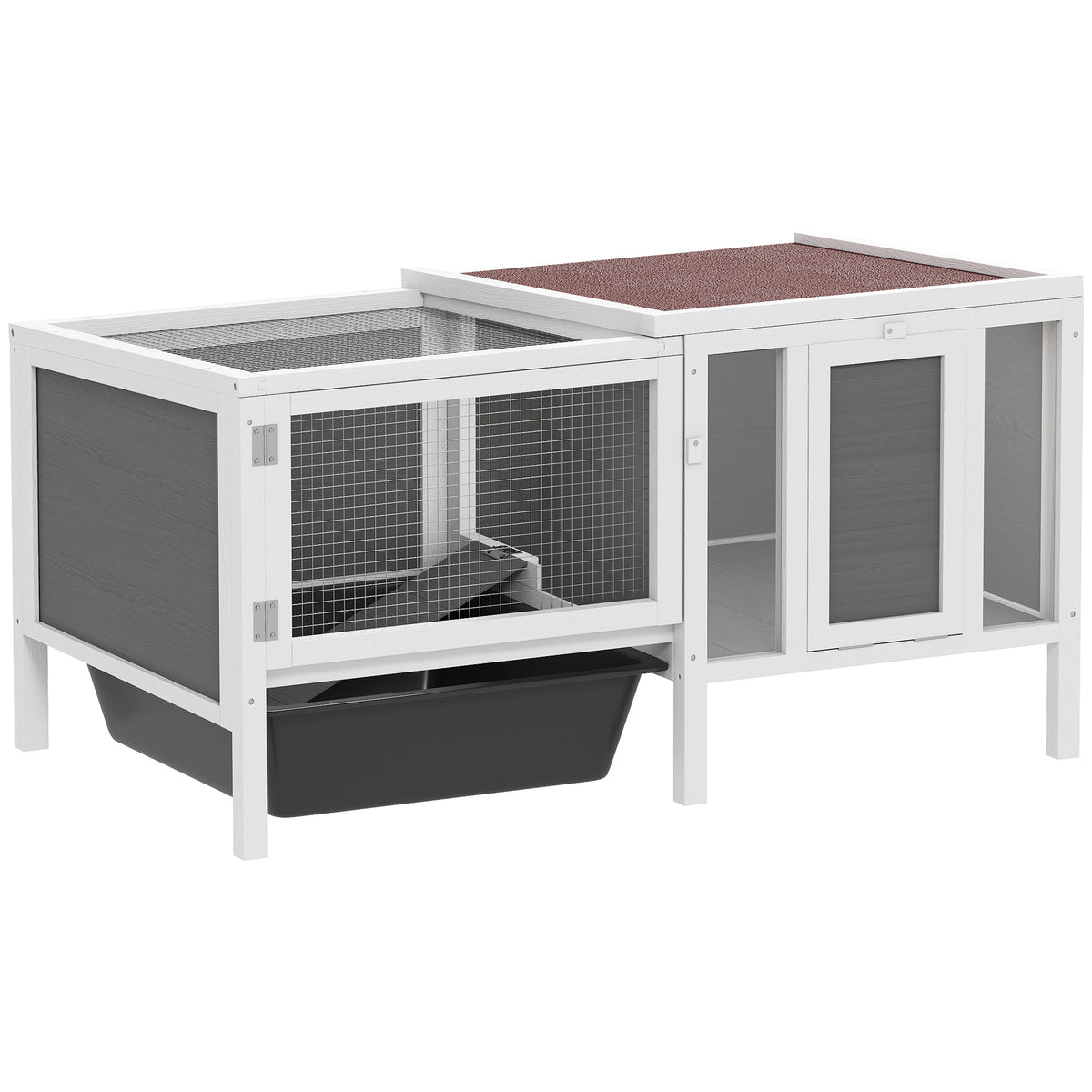 Gaiola para Coelhos de Exterior com Casinha, Área de Corrida e Bandeja, em Madeira, Metal e PET, 105x57.5x51.5 cm, Cinza — foto 1