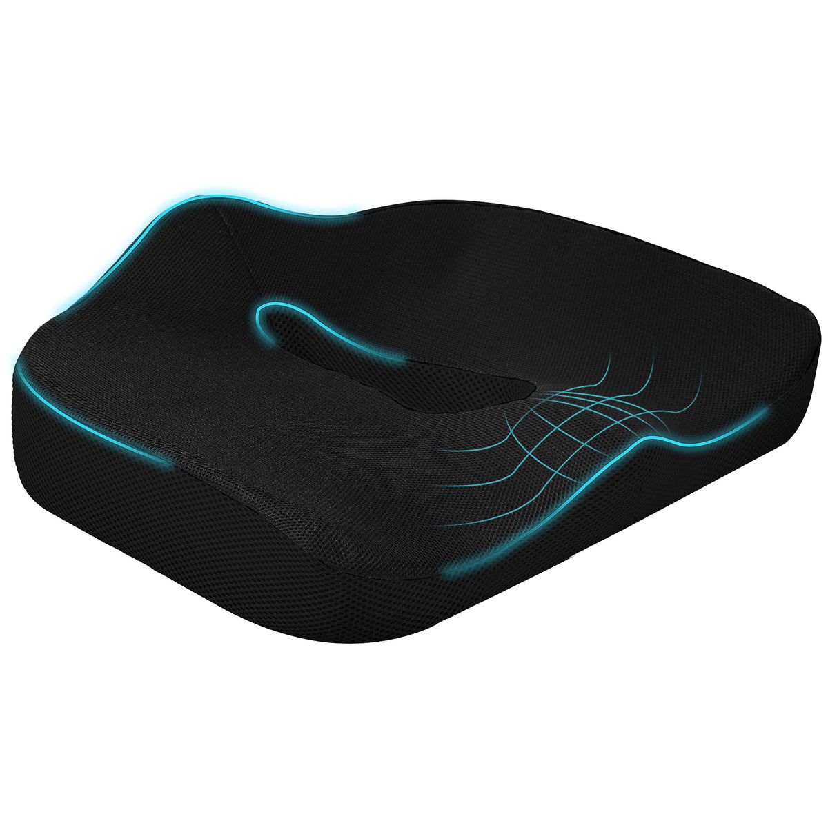 Almofada para Assento Ergonômica Revestimento Respirável Antiderrapante 44x39x13 cm Preto — foto 1