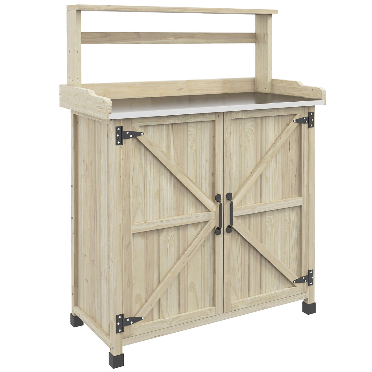 Mesa de transplante mesa de jardinagem armário e prateleiras e tampo pés antideslizantes 90,5x41x124,5cm madeira natural — foto 1