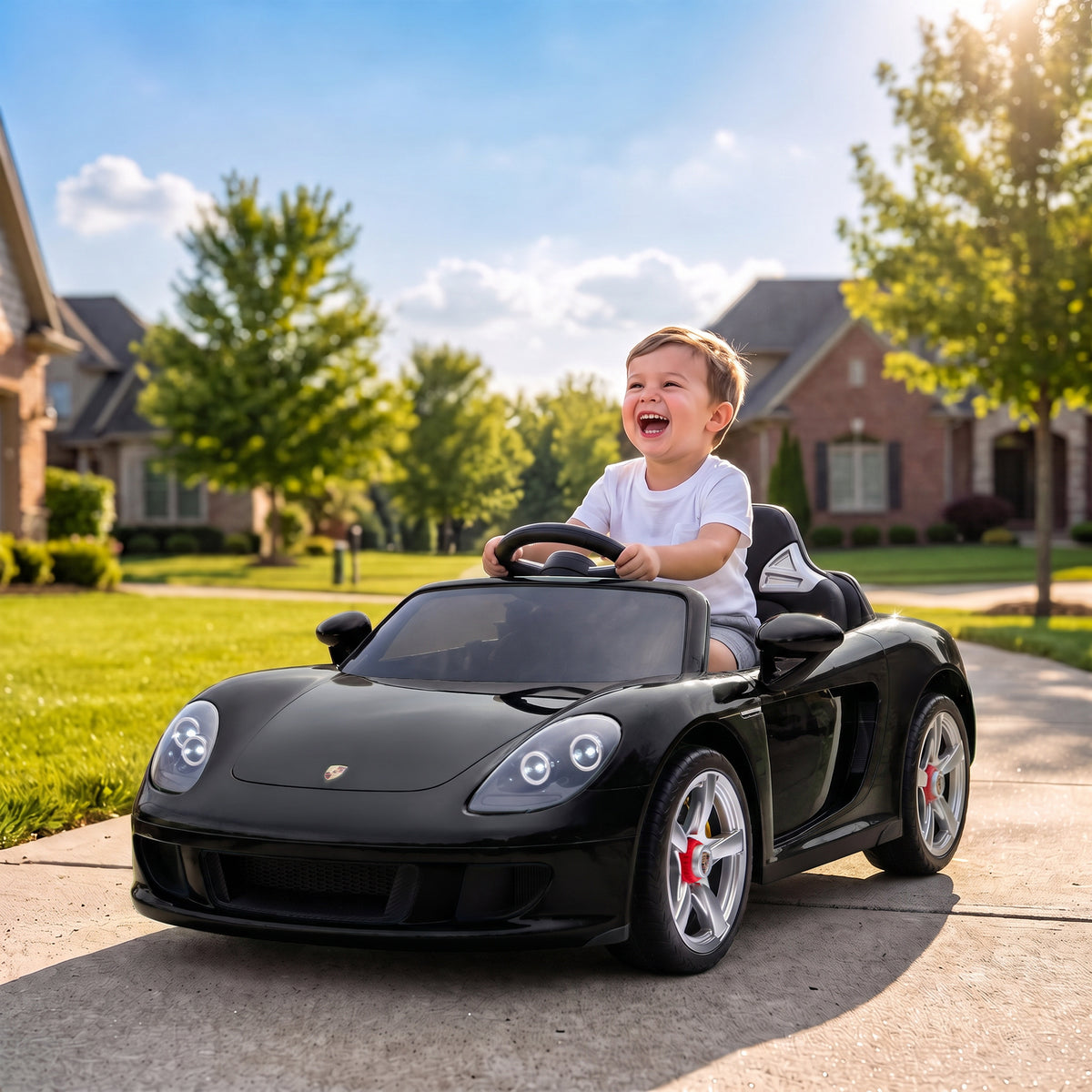 Carro Elétrico Infantil Porsche Carrera GT 12V com Controlo Remoto 2,4 GHz, 2 Motores e Arranque Suave, Preto — imagem 3