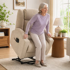 Poltrona Elétrica Levantadora com Massagem Vibratória e Função de Aquecimento Poltrona Relax com Acabamento em Veludo e Acolchoamento com Molas Ensacadas Creme Branco — imagem 3
