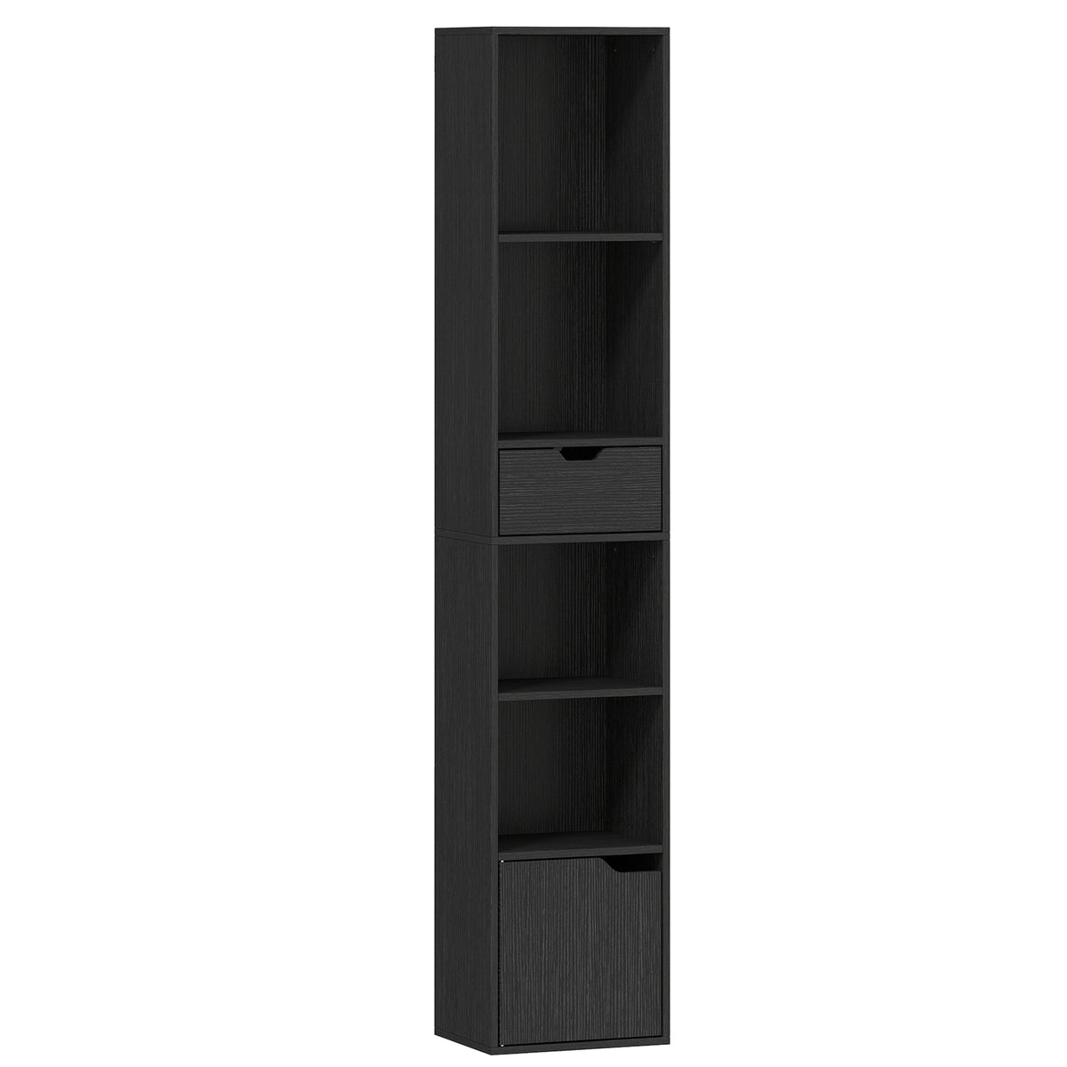 Estante de 6 Compartimentos com Gaveta e Compartimento Ajustável Armário de Armazenamento Independente 30x24x158 cm Preto — foto 1