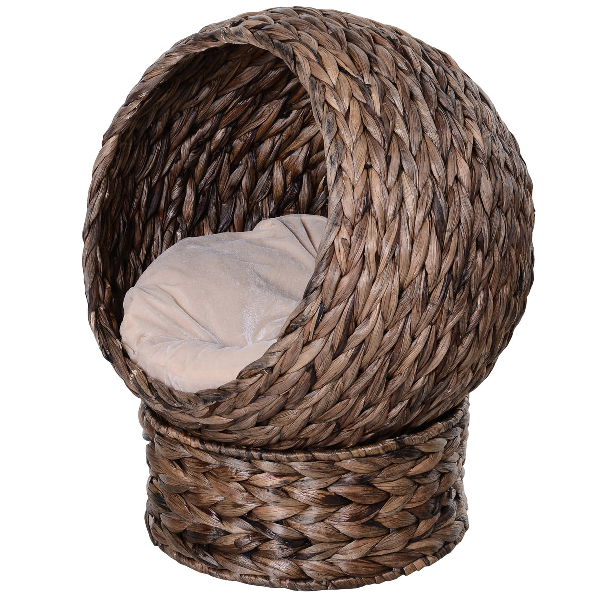 Cesto para Gatos em Vime de Água com Almofada, Cama para Gatos, Cama para Animais,50 cm x 42 cm x 60 cm, Café + Bege — foto 1