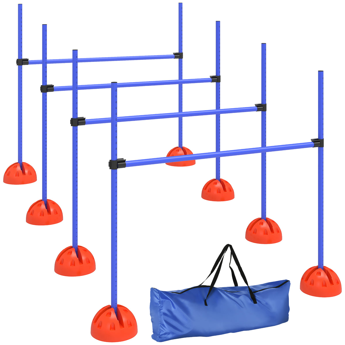 Conjunto de Agility para cães de 4 peças com 4 barreiras e bolsa de transporte para treino de salto, Azul — foto 1