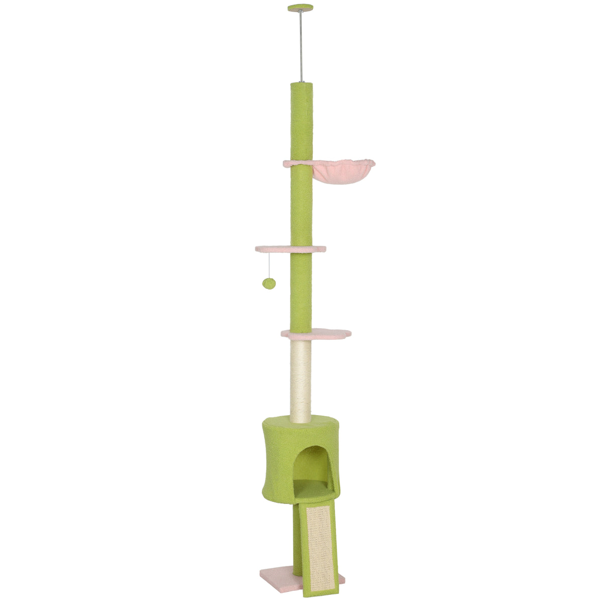 Arranhador para Gatos para Fixar ao Teto Altura Ajustável 220-240 cm Plataformas em Flor e Sisal 30x25x240 cm Verde — foto 1