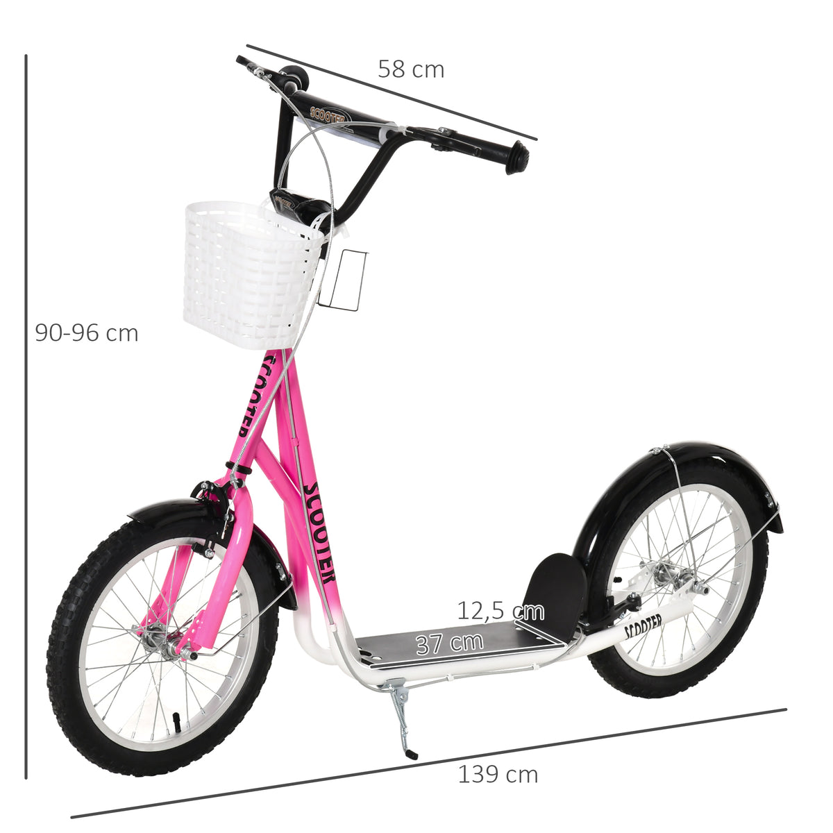 Patinete Infantil Tretroller com Freio Incl. Cesto Ajustável em Altura para Crianças de 5-12 Anos Branco Rosa — foto 2