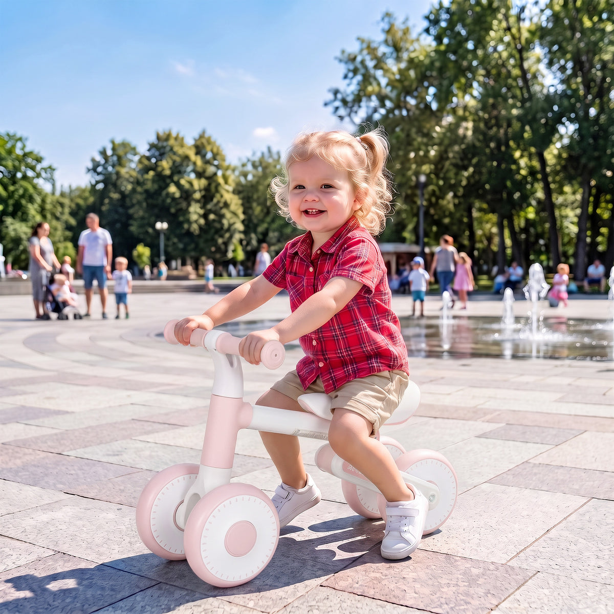 Bicicleta sem Pedais para Bebê 1-2 Anos Dobrável Assento Ajustável Direção Limitada a 135° Pneus EVA Silenciosos 52x23x36,5 cm Rosa — imagem 3
