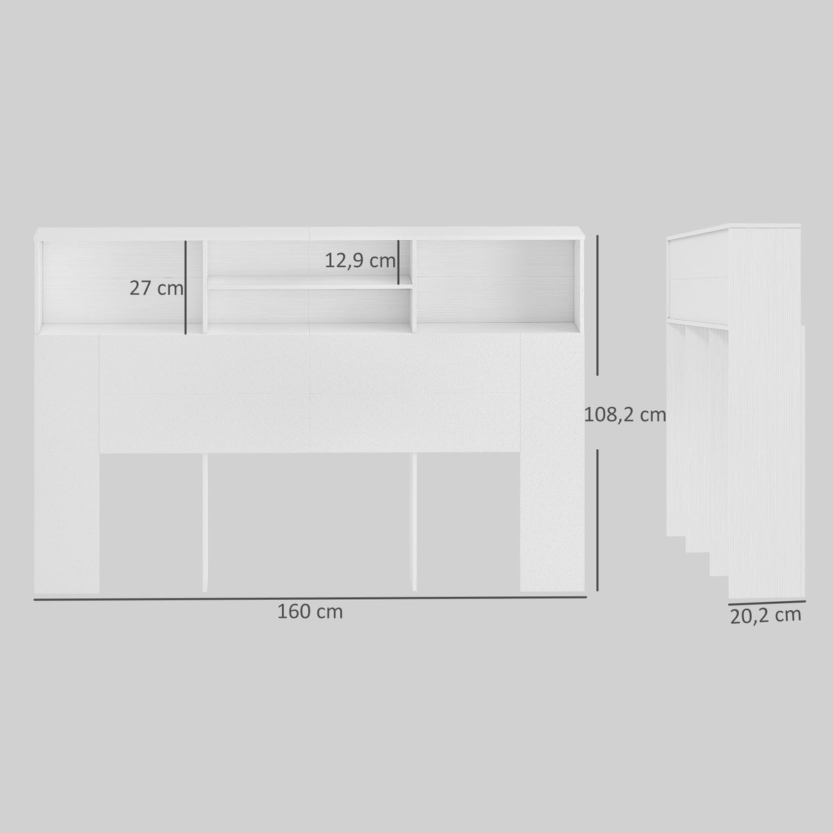 Cabeceira de Cama 160 cm com Arrumação e 4 Compartimentos Abertos para Quarto, Branco — foto 2
