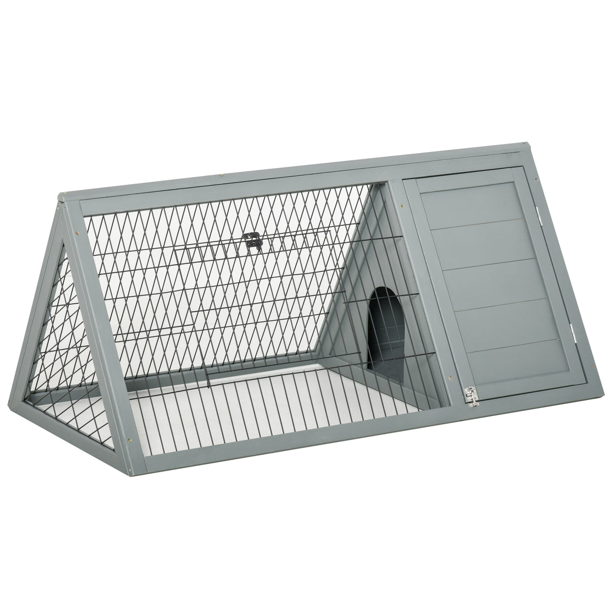 Gaiola Triangular para Coelhos Casinha Recinto Pinho 116x62,2x52,5 cm Cinza — foto 1
