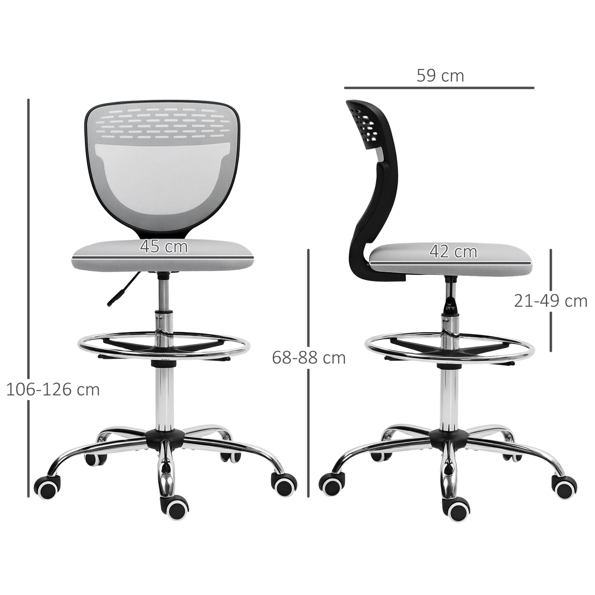 Cadeira de escritório ergonômica em malha, cadeira de desenho, altura e apoio para os pés ajustáveis, 59 x 59 x 106-126 cm, cinza — foto 2