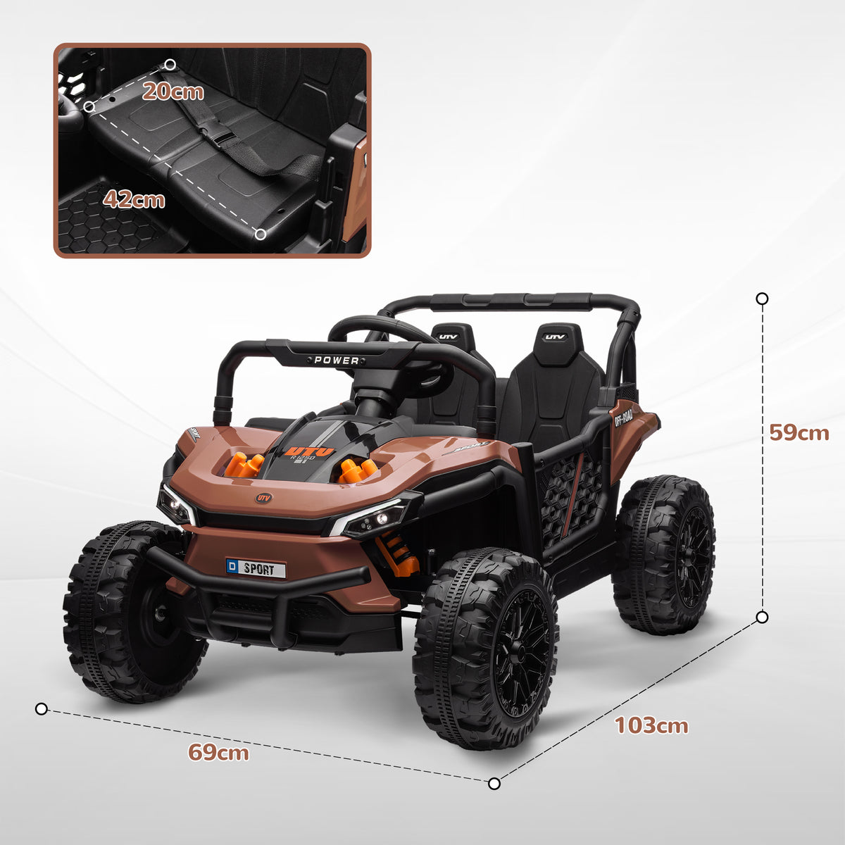 Carro elétrico infantil UTV buggy elétrico infantil com telecomando 2.4Ghz 2 motores 103L x 69l x 59H cm castanho — foto 2