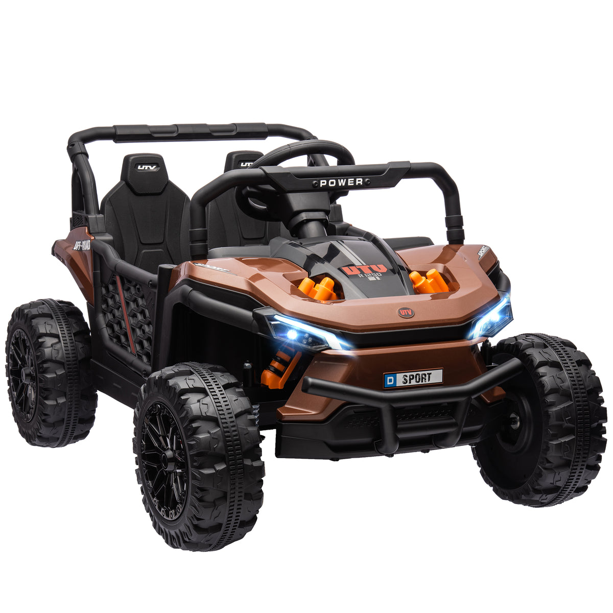 Carro elétrico infantil UTV buggy elétrico infantil com telecomando 2.4Ghz 2 motores 103L x 69l x 59H cm castanho — foto 1
