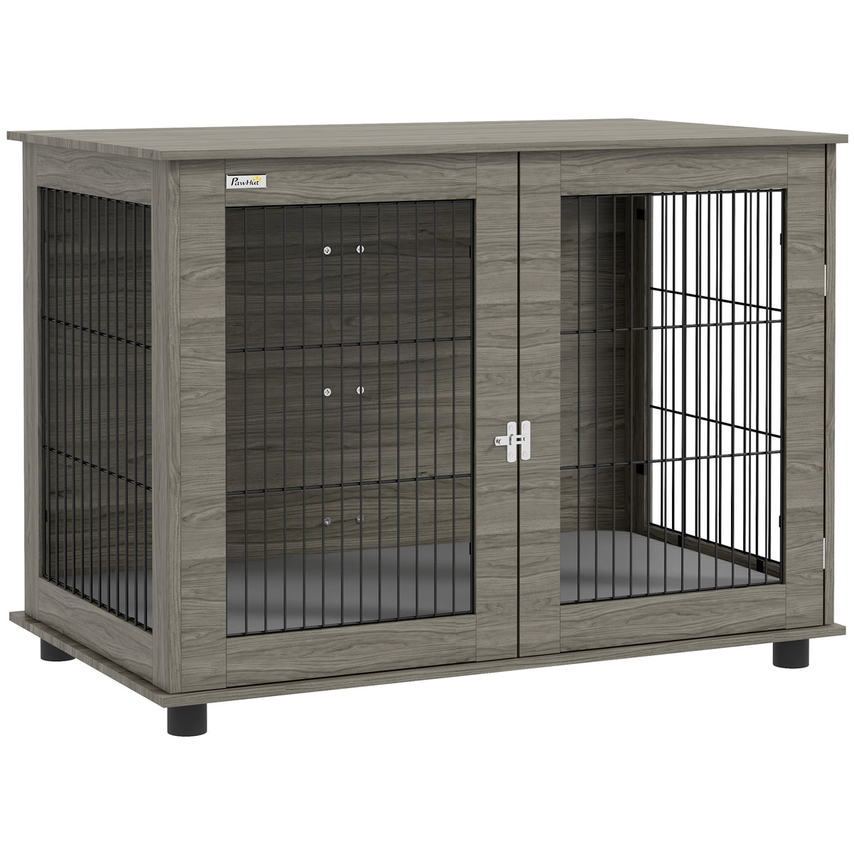 Gaiola para cão 2 em 1 mesa de apoio com almofada de pelúcia removível porta com fecho 100 x 60 x 73,5 cm cinza — foto 1