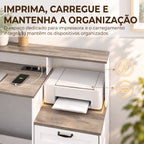 Secretária com Estação de Carregamento Gavetas e Prateleiras com Tomadas Castanho Acinzentado e Branco — imagem 5