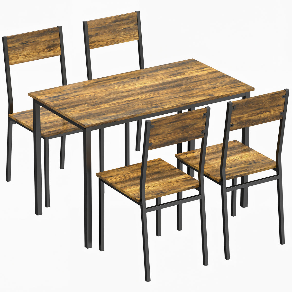 Conjunto de Mesa de Jantar com 4 Cadeiras Mesa de Cozinha para 4 Pessoas Pés em Metal Castanho Rústico — foto 1
