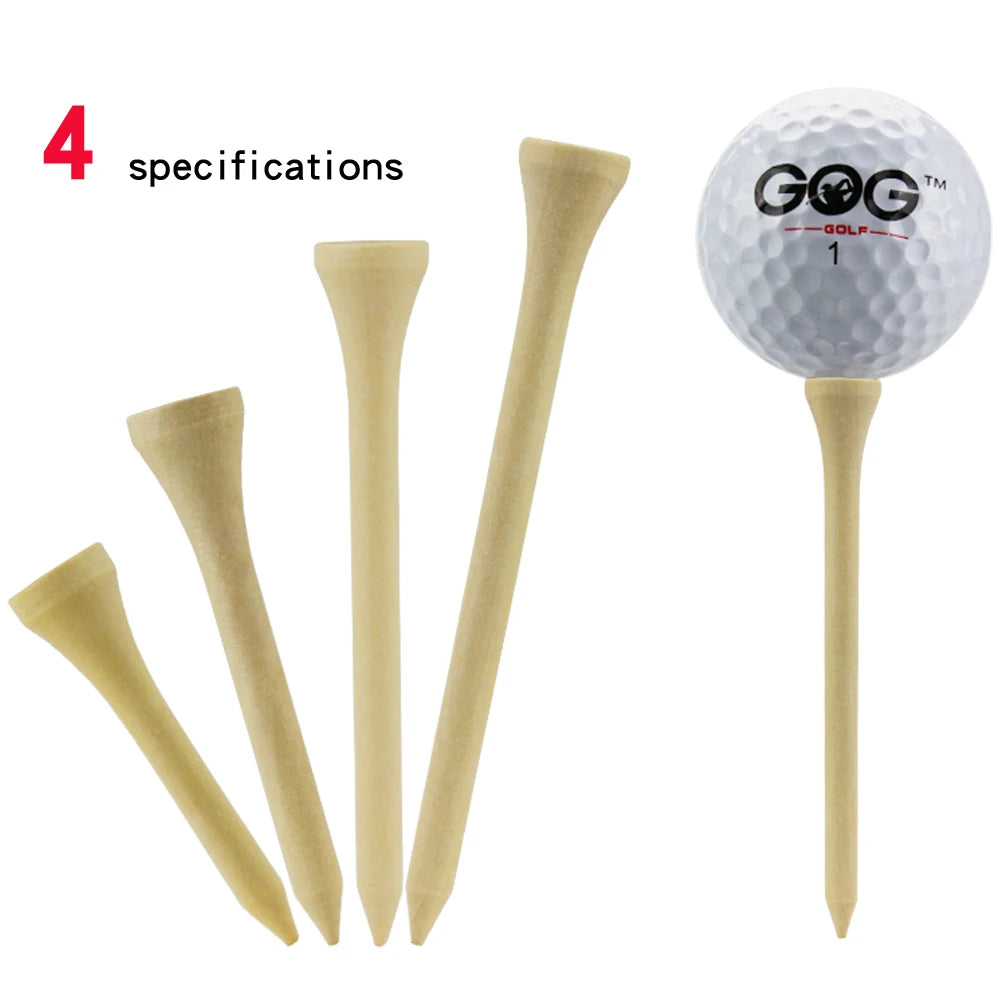 Pacote de 100 peças de camisetas de golfe, 4 tamanhos, suporte de bola de golfe de bambu de madeira — foto 1