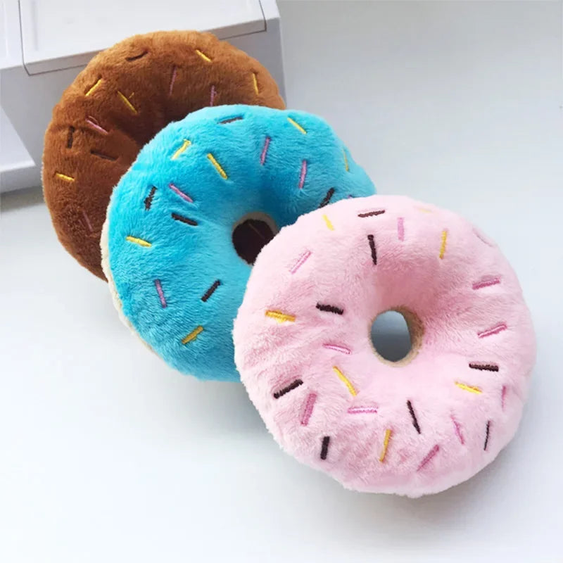 Cão macio donuts de pelúcia brinquedos para cães de estimação mastigar brinquedo bonito filhote de cachorro — foto 2