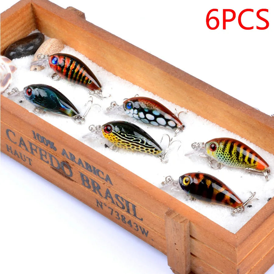 6 pçs flutuante crankbaits iscas de pesca conjunto swimbait topwater duro kit wobblers artificiais — foto 2