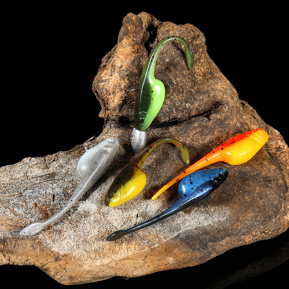 Tipo de peixe minnow shad iscas macias 5cm ajing worm isca de pesca salgueiro cauda tpr flutuante gota tiro — foto 4