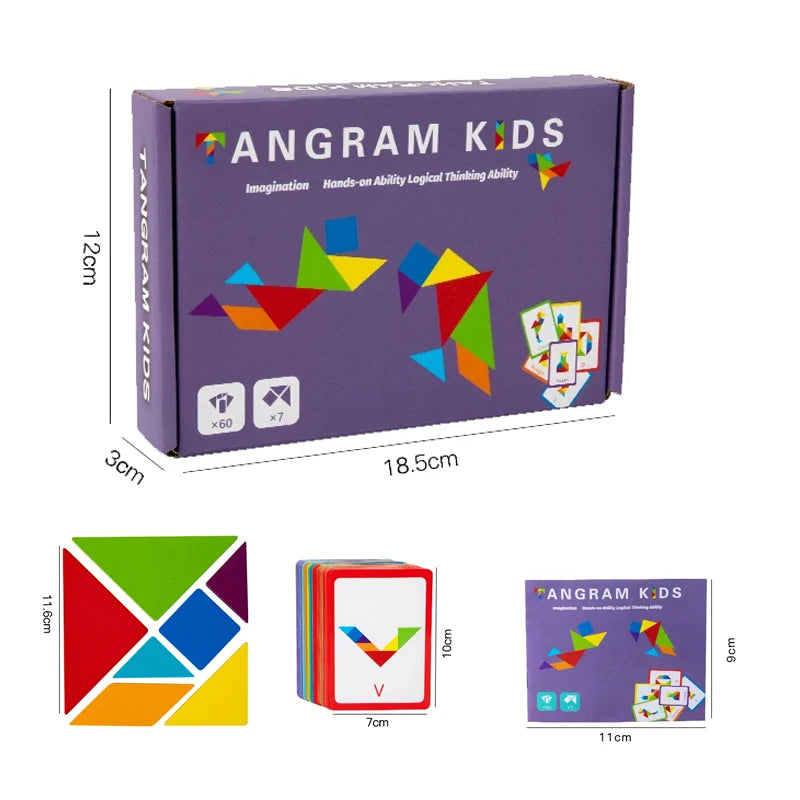 3d padrão de madeira animal quebra-cabeça colorido tangram brinquedo crianças - NB160C2-papel caixa — foto 6