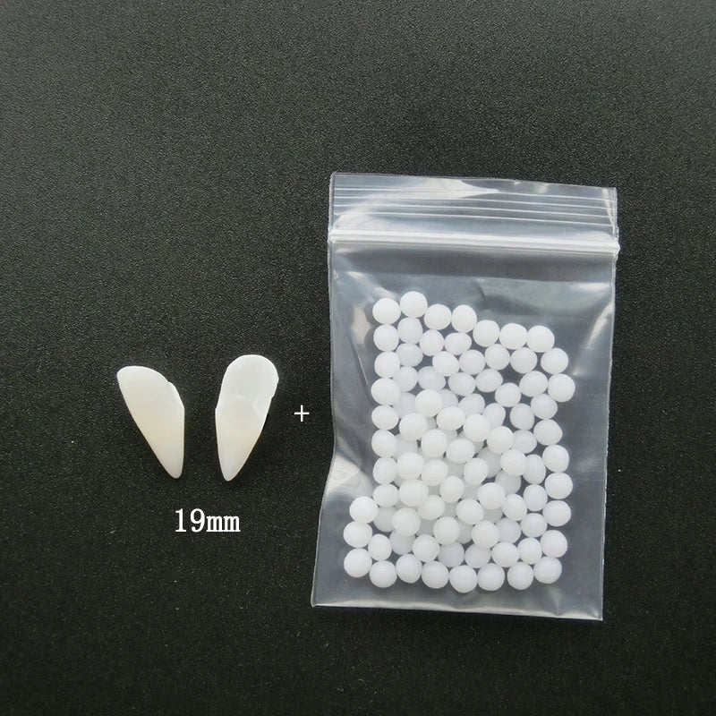 1 par de dentes de vampiro para halloween, presas para dentaduras, adereços para festa, fantasia diy - 19mm — foto 2