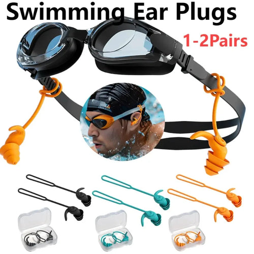 1 par/2 pares de tampões para os ouvidos de natação, silicone, à prova d'água, anti-ruído - Par Preto-1 — foto 2