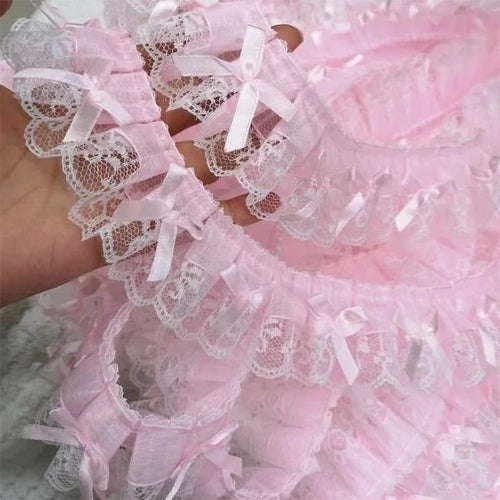 1 jarda rosa arco bordado renda tecido guarnição diy acessório de decoração de roupas 5cm de largura — foto 2